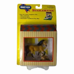 Breyer Stablemates #59971 Morgan Mare and Foal w/ Cardboard Barn & Play Mat NEW